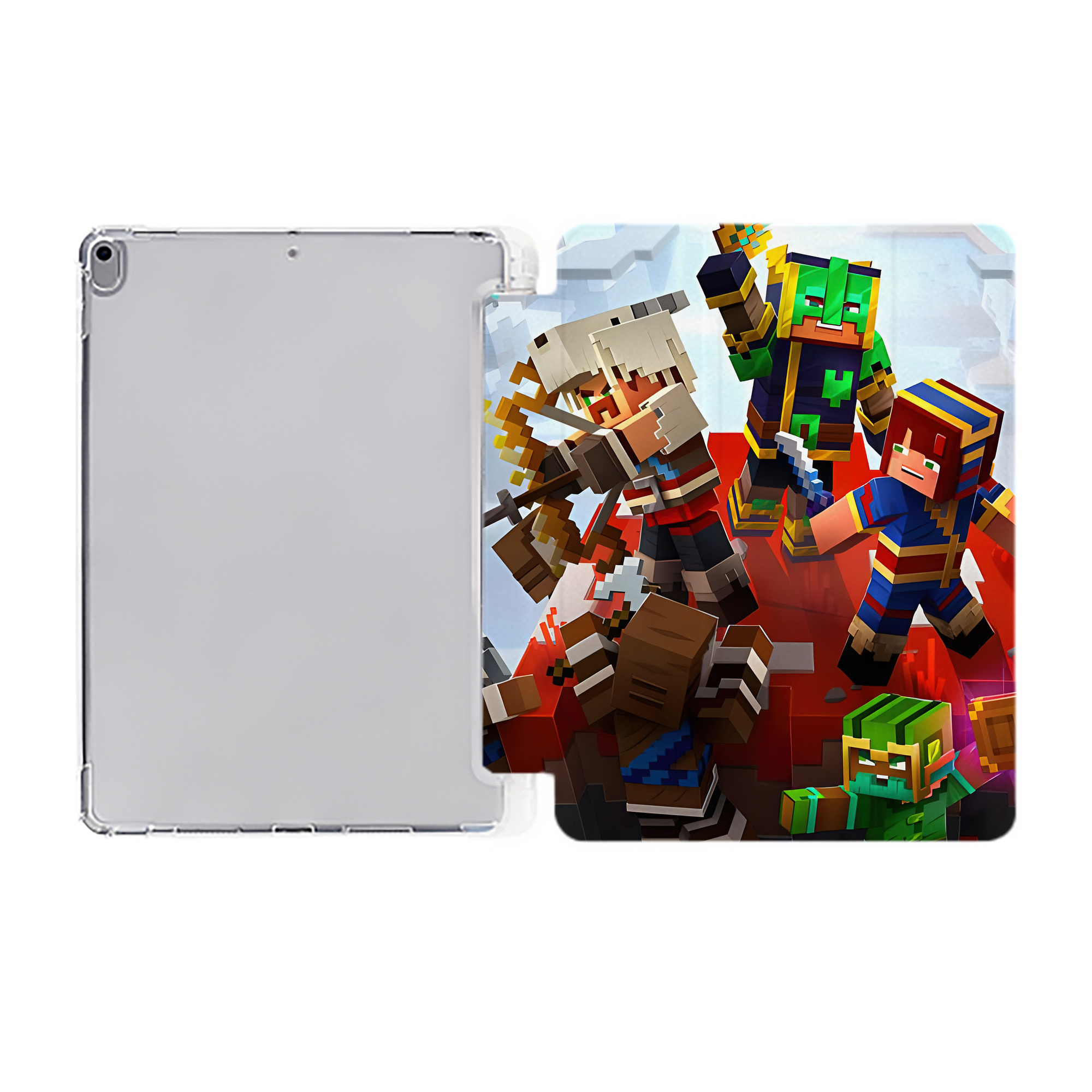 （画像用） マインクラフト ブロックの世界 Minecraft MC Block world IPad ケース ペン収納付き 三つ折りスタンド PUレザー×シリコン 対応機種9.5/10.5/10.9インチ